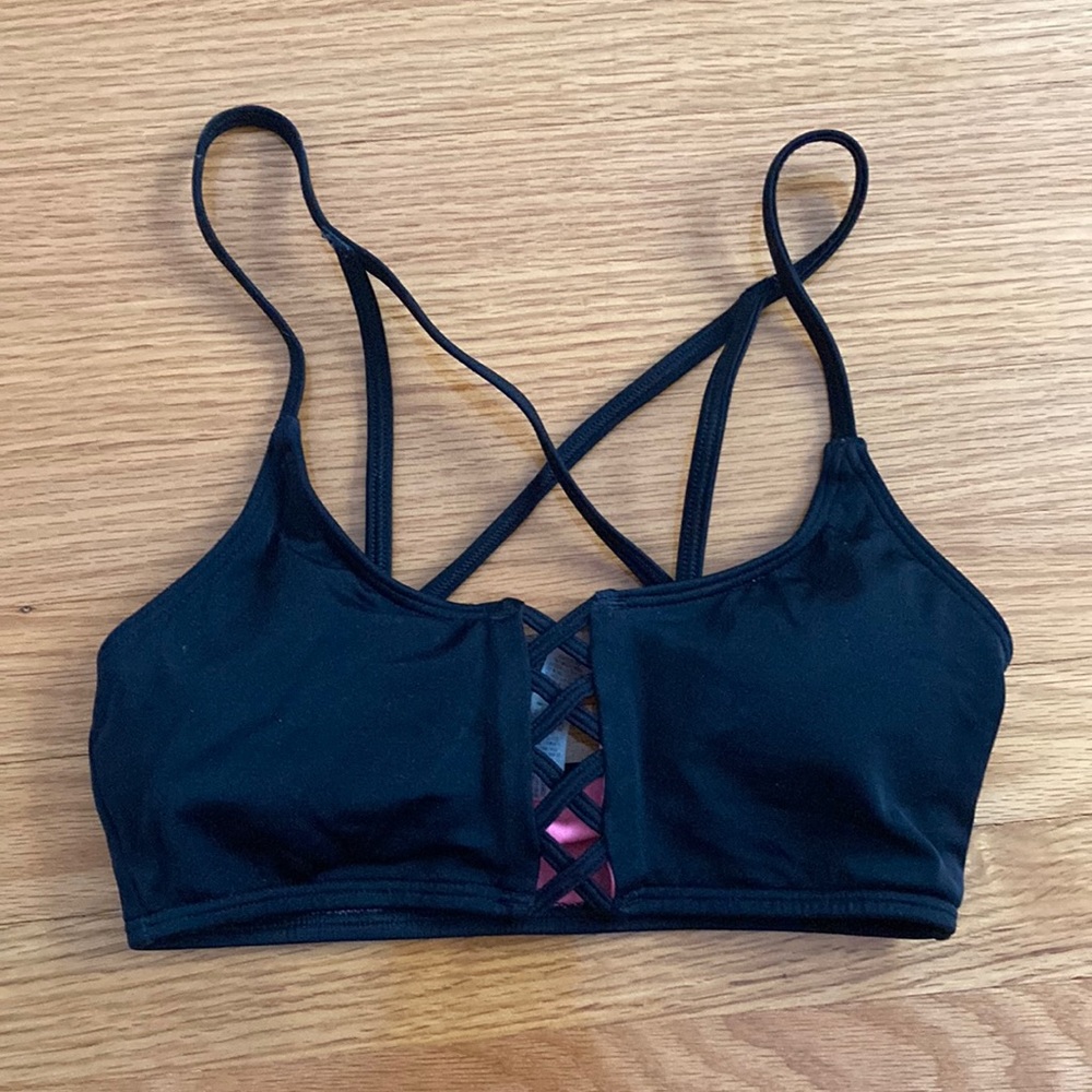 Strappy black Bikini Top crisscross lace up